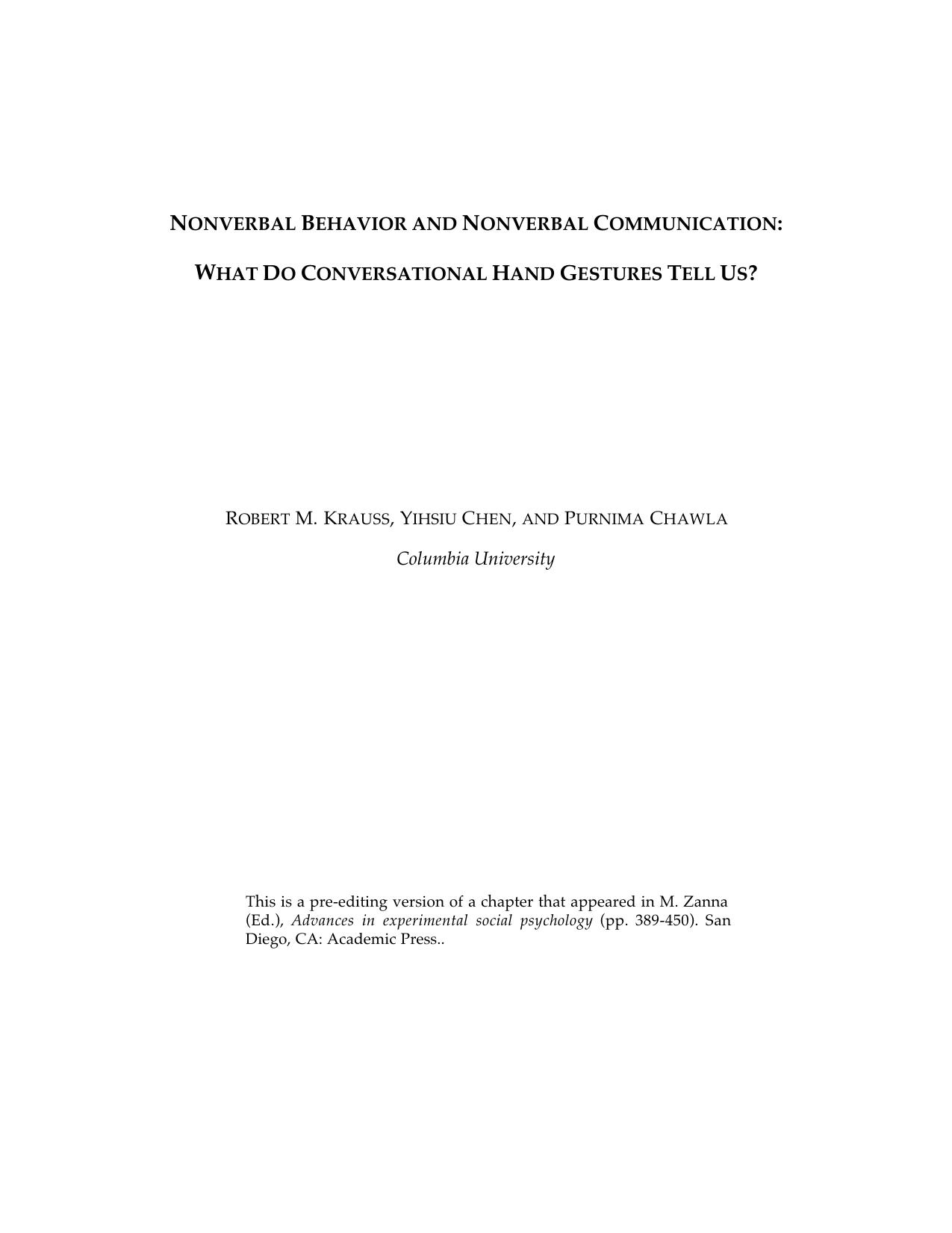 Nonverbal Behaviour and Communication by Krauss