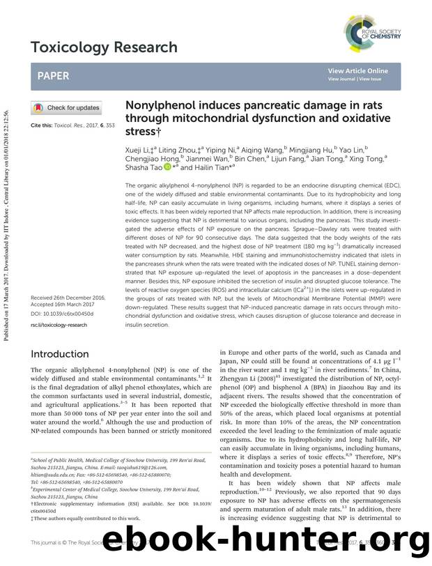 Nonylphenol induces pancreatic damage in rats through mitochondrial dysfunction and oxidative stress by unknow