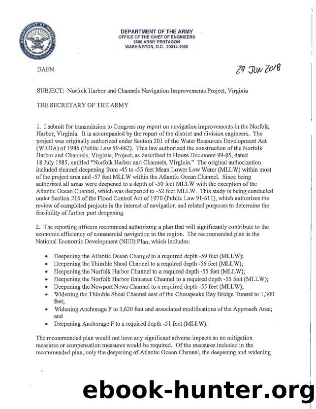 Norfolk Harbor and Channels Navigation Improvements Project, Virginia Report of the Chief of Engineers by Q0IWRELW
