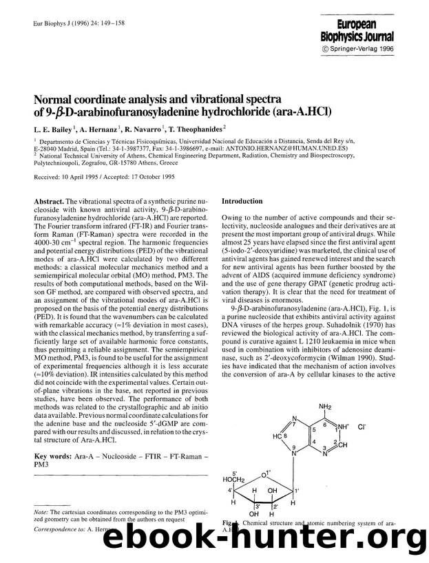 Normal coordinate analysis and vibrational spectra of 9-β-D-arabinofuranosyladenine hydrochloride (ara-A.HCl) by Unknown