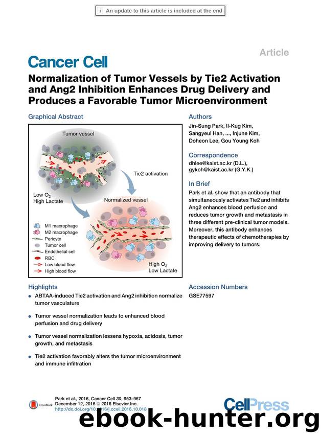 Normalization of Tumor Vessels by Tie2 Activation and Ang2 Inhibition Enhances Drug Delivery and Produces a Favorable Tumor Microenvironment by unknow
