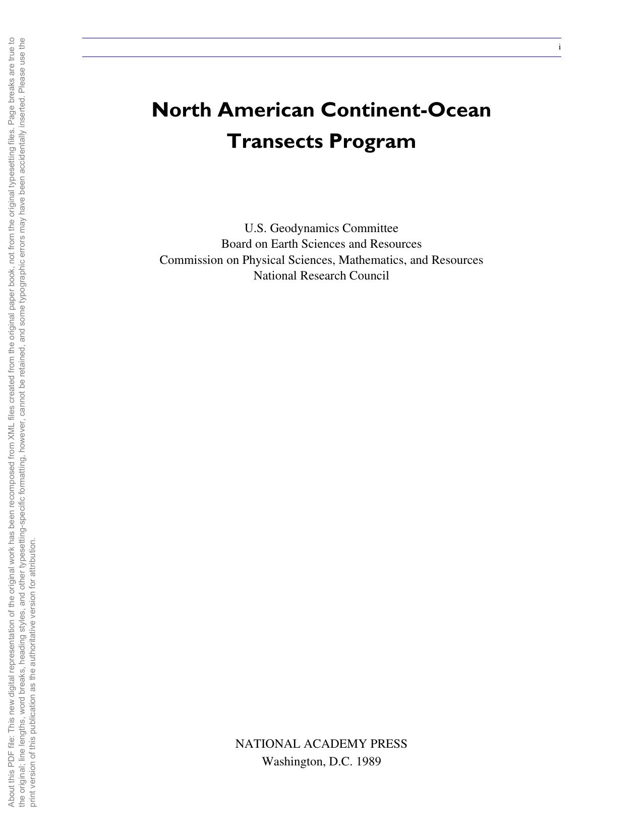 North American Continent-Ocean Transects Program by National Research Council