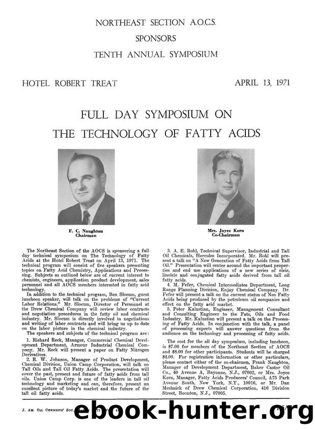 Northeast Section A.O.C.S. sponsors tenth annual symposium by Unknown