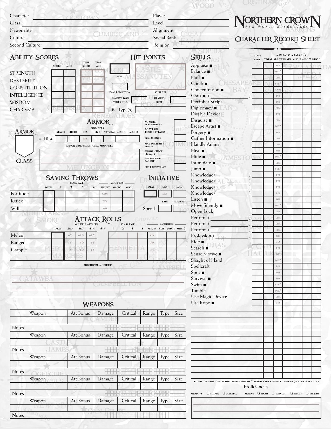Northern Crown Character Sheet 2.263 by Patrick Murphy & a Mad Irishman Production (www.mad-irishman.net)