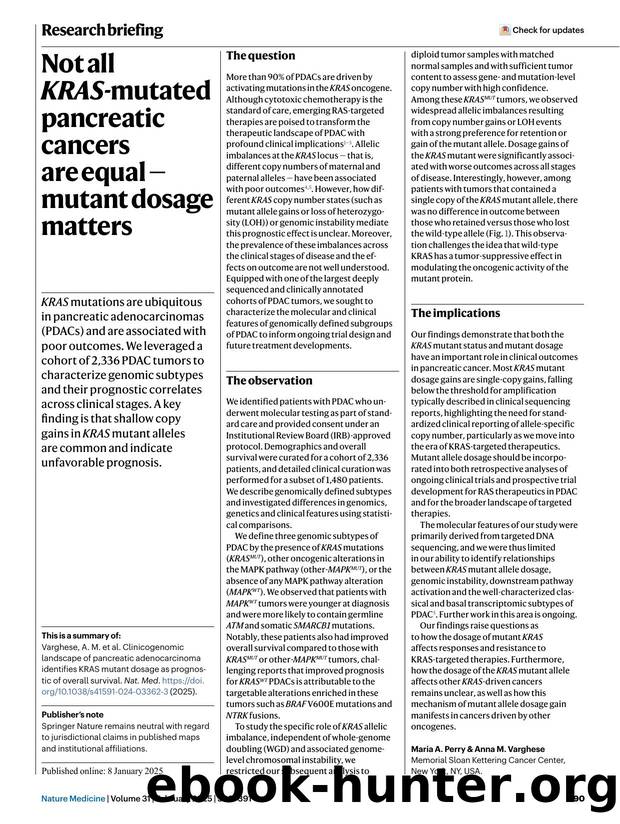 Not all KRAS-mutated pancreatic cancers are equal â mutant dosage matters by Unknown