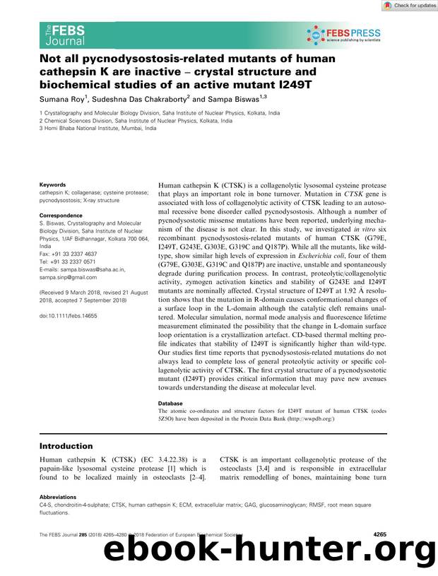 Not all pycnodysostosisârelated mutants of human cathepsin K are inactive â crystal structure and biochemical studies of an active mutant I249T by Unknown