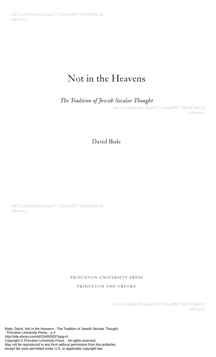 Not in the Heavens: The Tradition of Jewish Secular Thought by David Biale