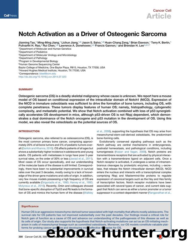 Notch Activation as a Driver of Osteogenic Sarcoma by unknow