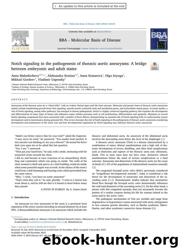 Notch signaling in the pathogenesis of thoracic aortic aneurysms_ A bridge between embryonic and adult states by unknow