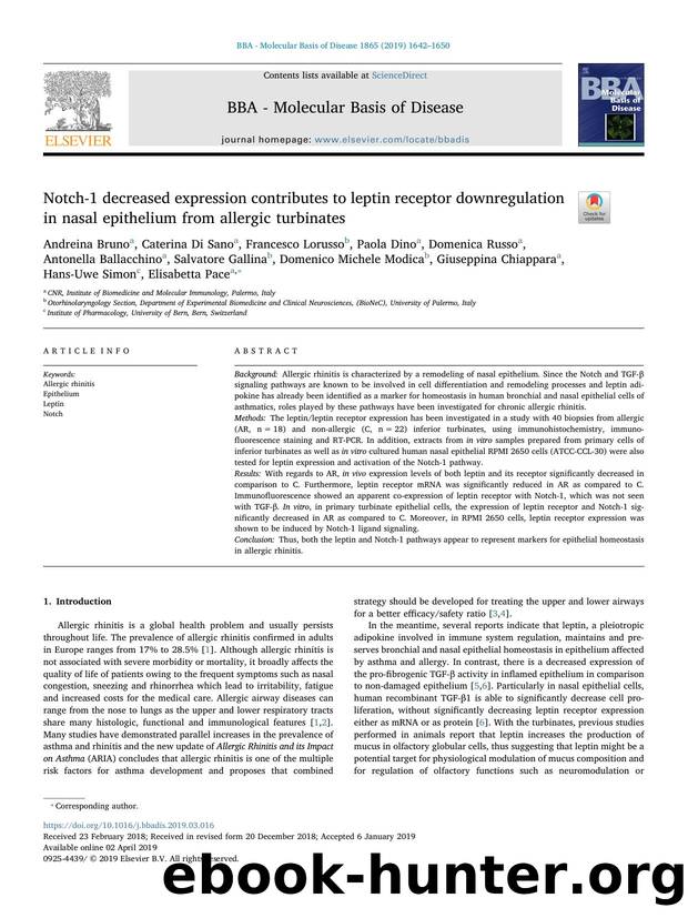 Notch-1 decreased expression contributes to leptin receptor downregulation in nasal epithelium from allergic turbinates by unknow