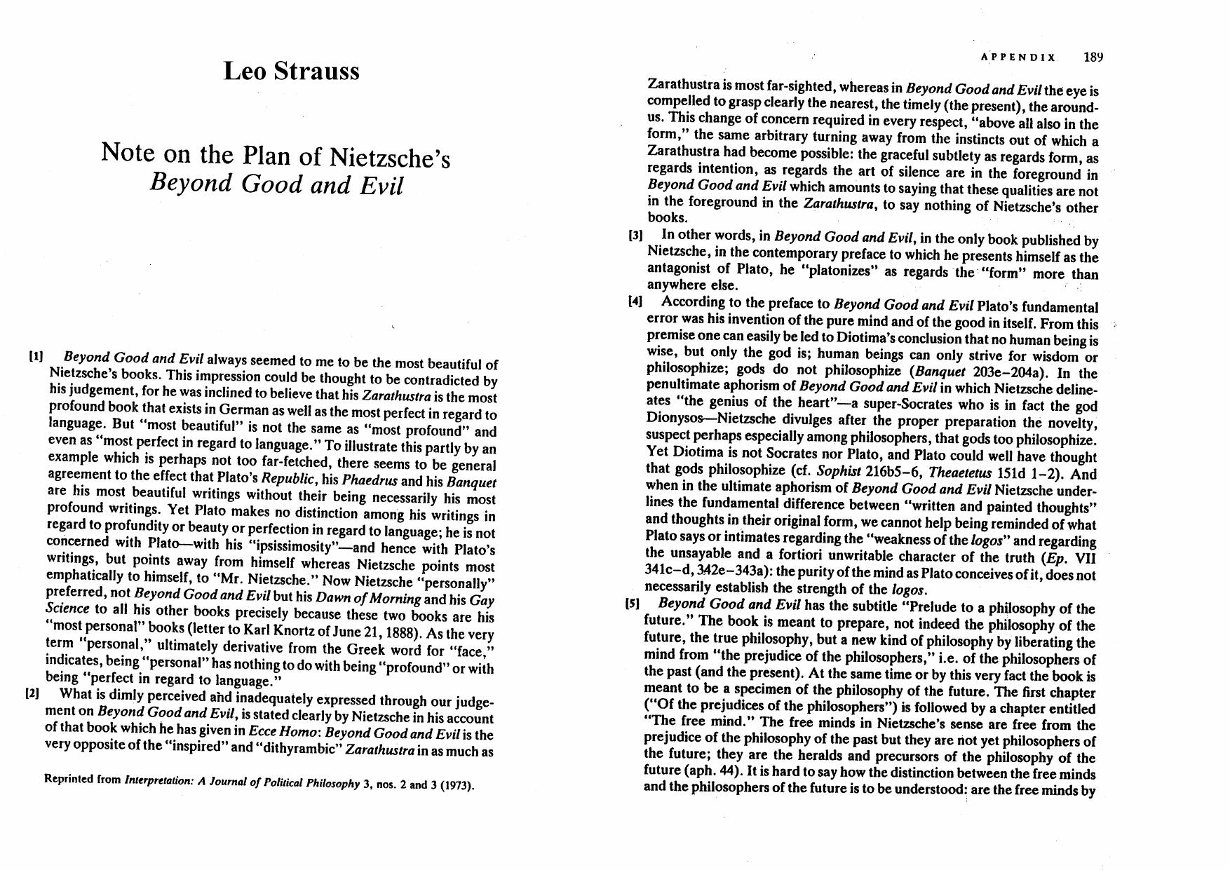 Note On The Plan Of Nietzsche's 'Beyond Good And Evil' by Unknown