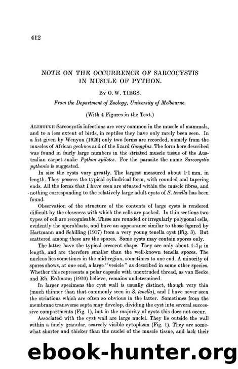 Note on the Occurrence of Sarcocystis in Muscle of Python by O. W. Tiegs