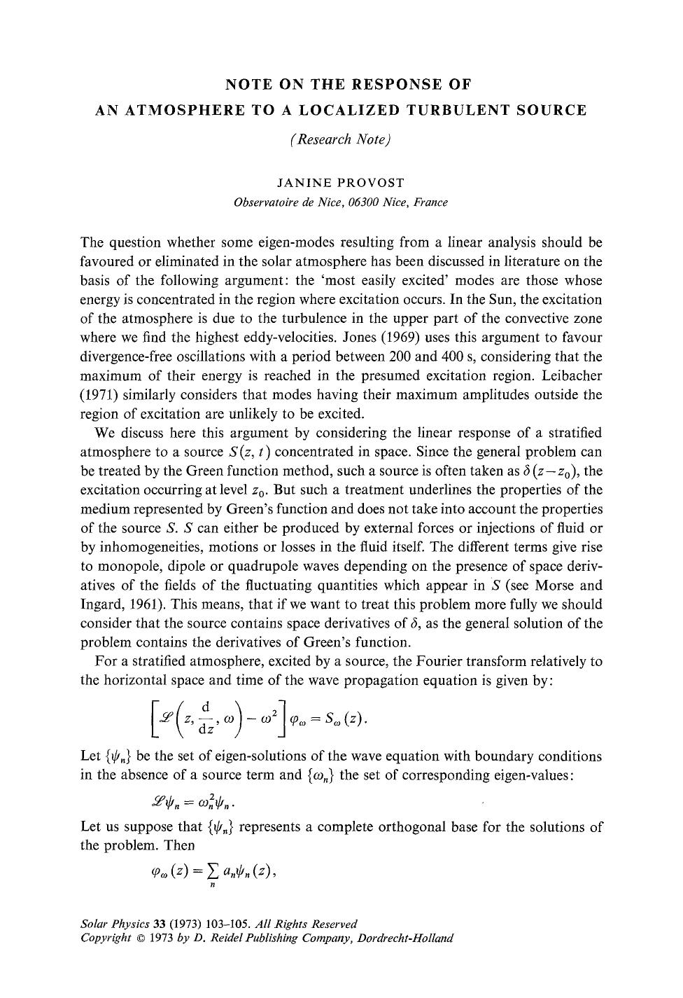 Note on the response of an atmosphere to a localized turbulent source by Unknown