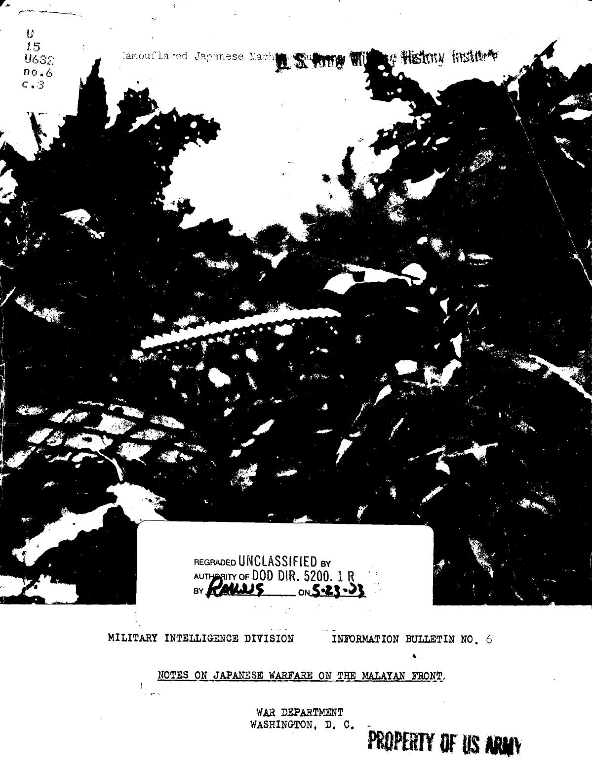 Notes on Japanese warfare on the Malayan front by United States. War Dept. Military Intelligence Division