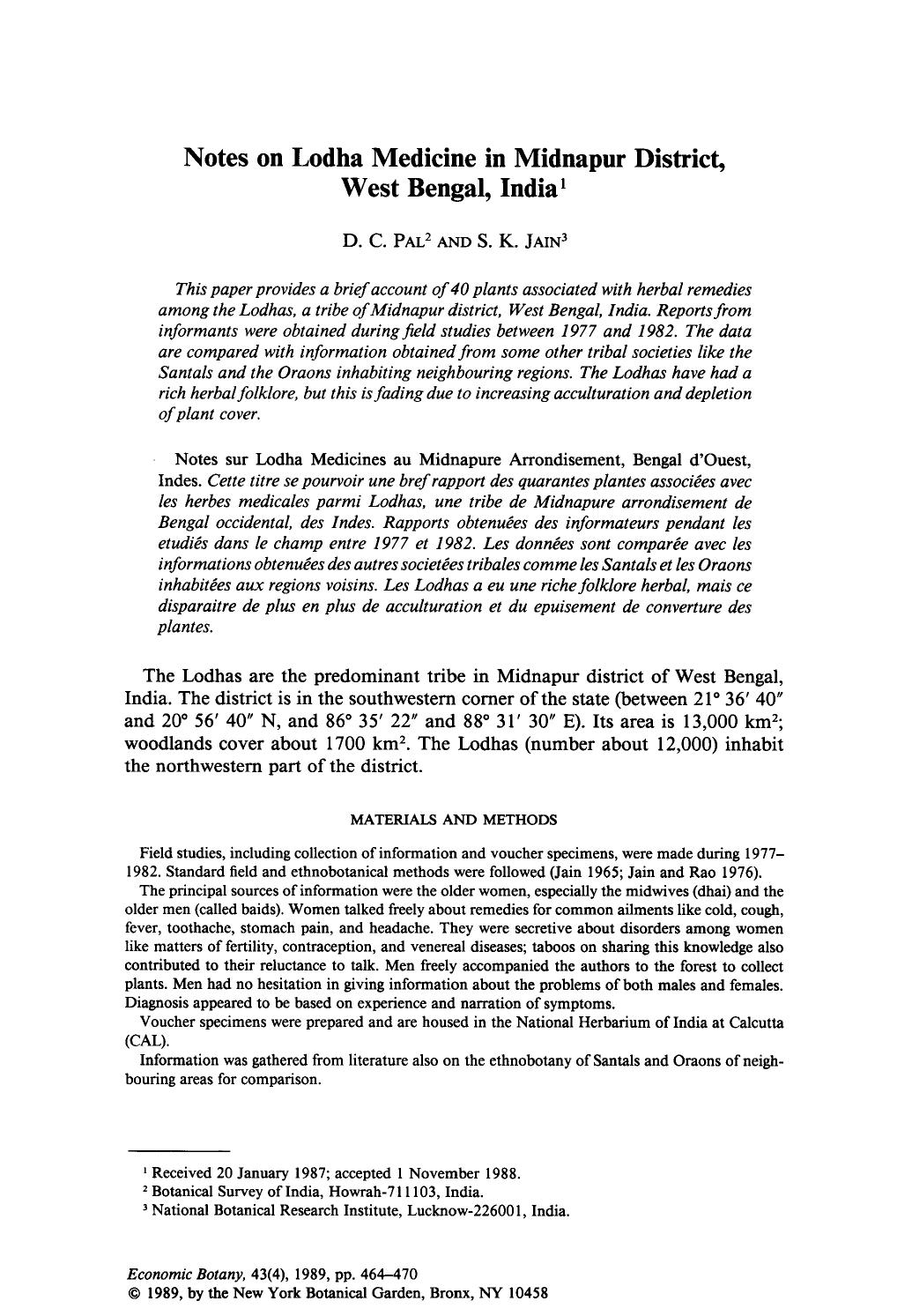 Notes on Lodha medicine in Midnapur District, West Bengal, India by Unknown