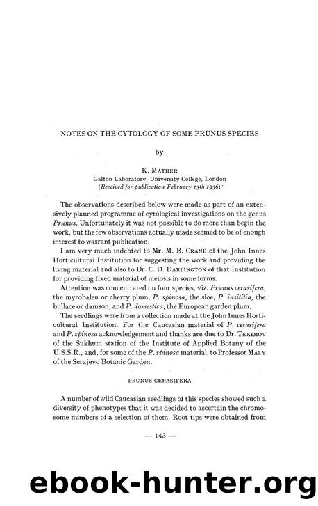 Notes on the cytology of some Prunus species by Unknown
