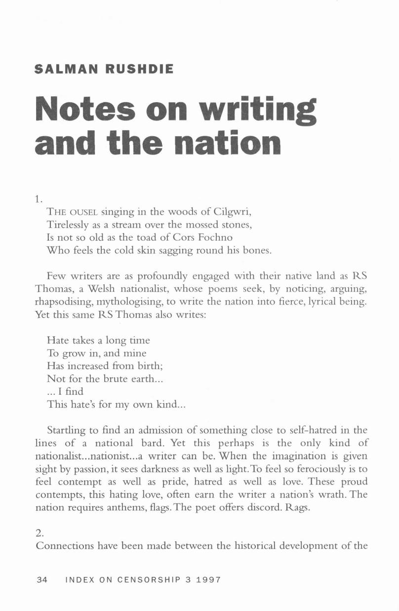 Notes on writing and the nation by Salman Rushdie