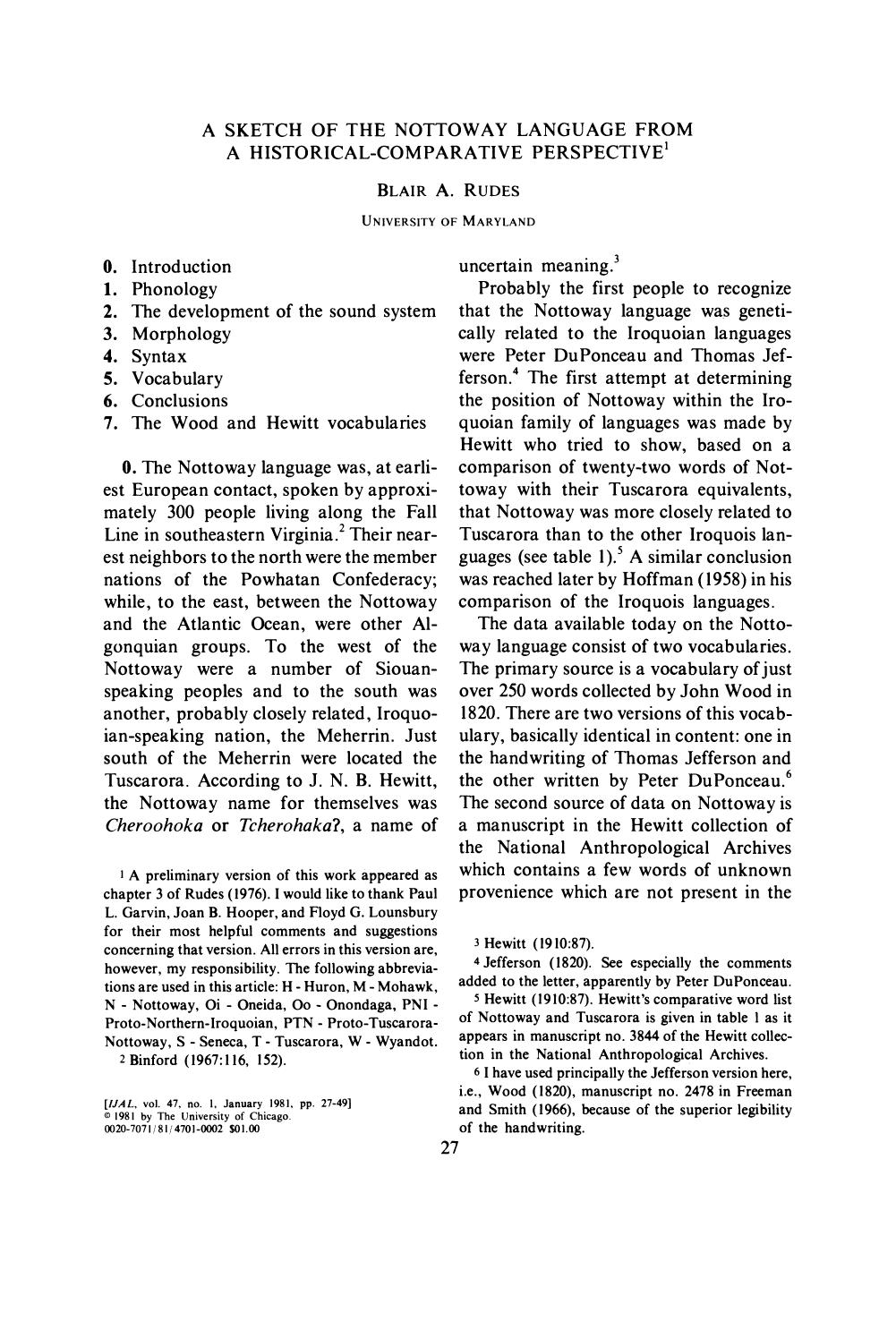 Nottoway Language from a Historical-Comparative Perspective, A Sketch of the (Rudes) by Unknown