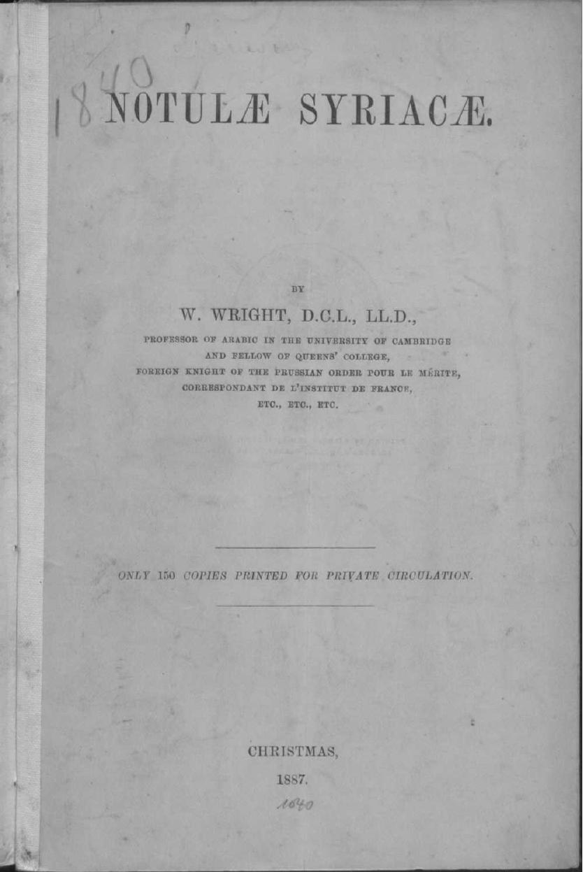 Notulae Syriacae by W. Wright