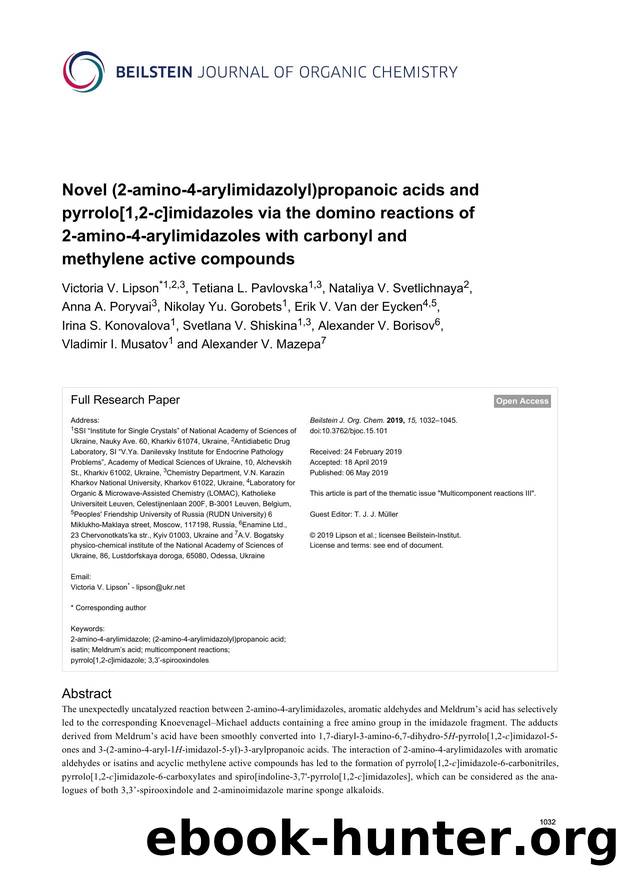 Novel (2-amino-4-arylimidazolyl)propanoic acids and pyrrolo[1,2-c]imidazoles via the domino reactions of 2-amino-4-arylimidazoles with carbonyl and methylene active compounds by unknow