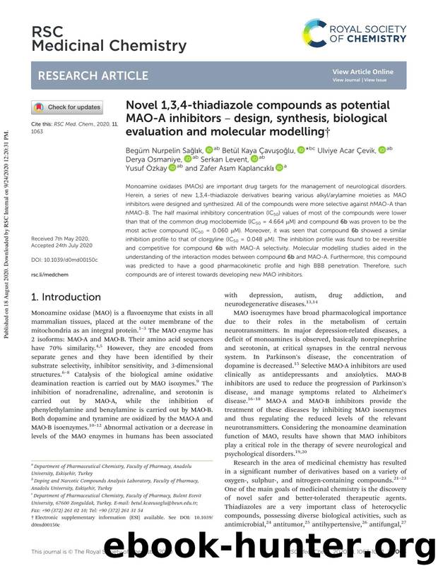 Novel 1,3,4-thiadiazole compounds as potential MAO-A inhibitors â design, synthesis, biological evaluation and molecular modelling by unknow