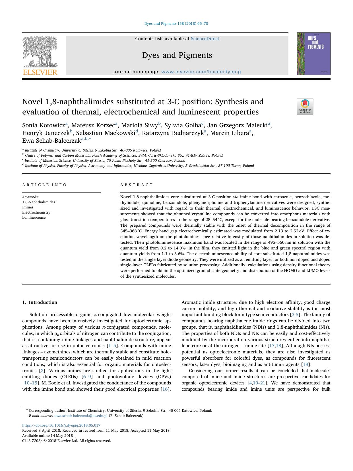 Novel 1,8-naphthalimides substituted at 3-C position_ Synthesis and evaluation of thermal, electrochemical and luminescent properties by unknow