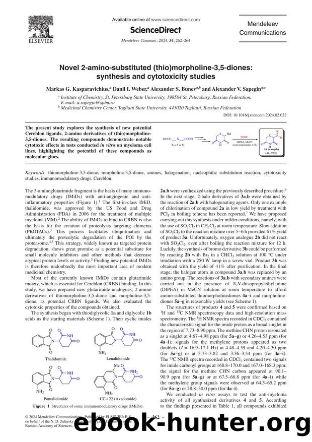 Novel 2-amino-substituted (thio)morpholine-3,5-diones: synthesis and cytotoxicity studies by Markas G. Kasparavichius & Danil I. Weber & Alexander S. Bunev & Alexander V. Sapegin