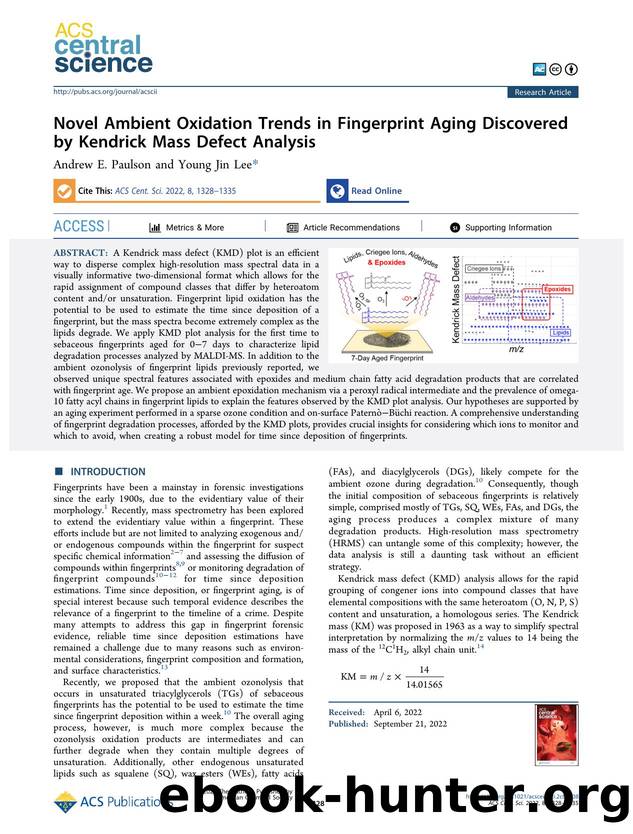 Novel Ambient Oxidation Trends in Fingerprint Aging Discovered by Kendrick Mass Defect Analysis by Andrew E. Paulson & Young Jin Lee (ORCID: g/0000-0002-2533-5371)