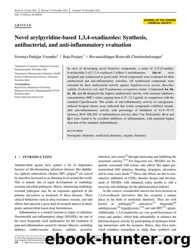 Novel Arylpyridine based 1,3,4-oxadiazoles: Synthesis, antibacterial and anti-inflammatory evaluation by Unknown