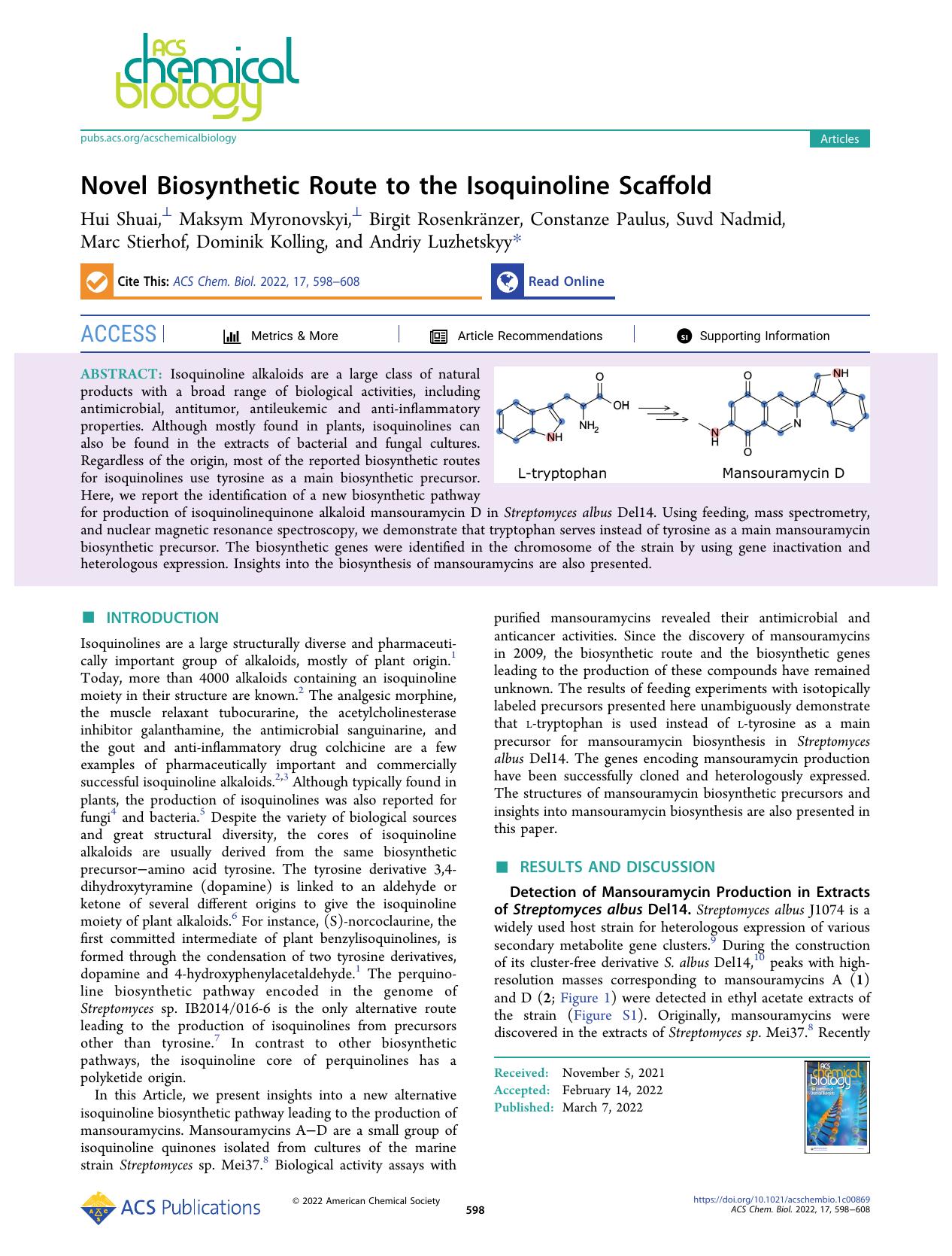 Novel Biosynthetic Route to the Isoquinoline Scaffold by unknow