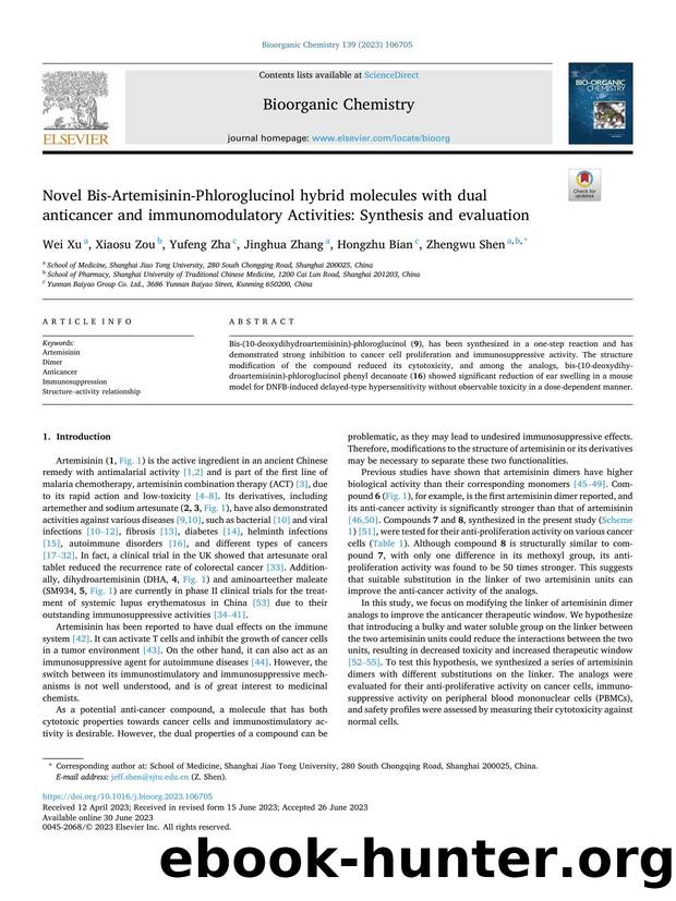 Novel Bis-Artemisinin-Phloroglucinol hybrid molecules with dual anticancer and immunomodulatory Activities: Synthesis and evaluation by Wei Xu & Xiaosu Zou & Yufeng Zha & Jinghua Zhang & Hongzhu Bian & Zhengwu Shen