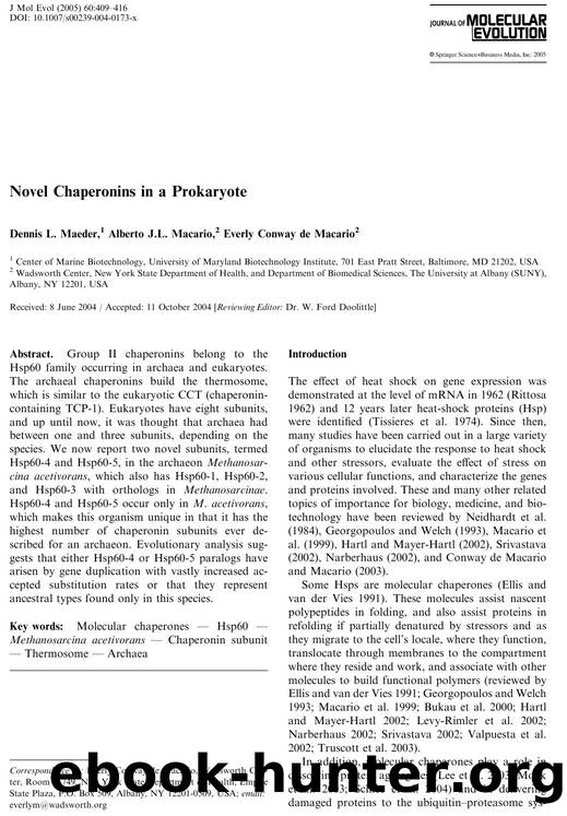 Novel Chaperonins in a Prokaryote by Maeder D.L. et al