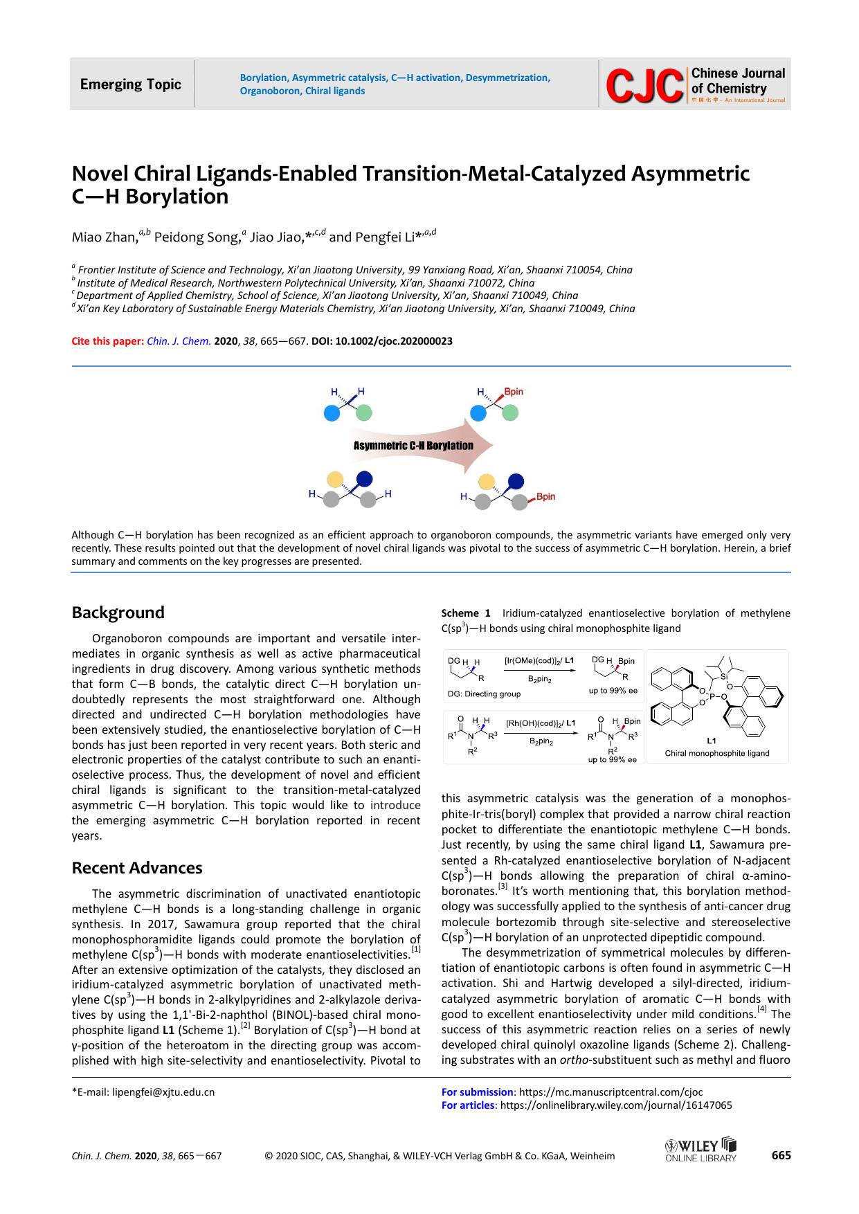 Novel Chiral Ligands-Enabled Transition-Metal-Catalyzed Asymmetric C-H Borylation by grh