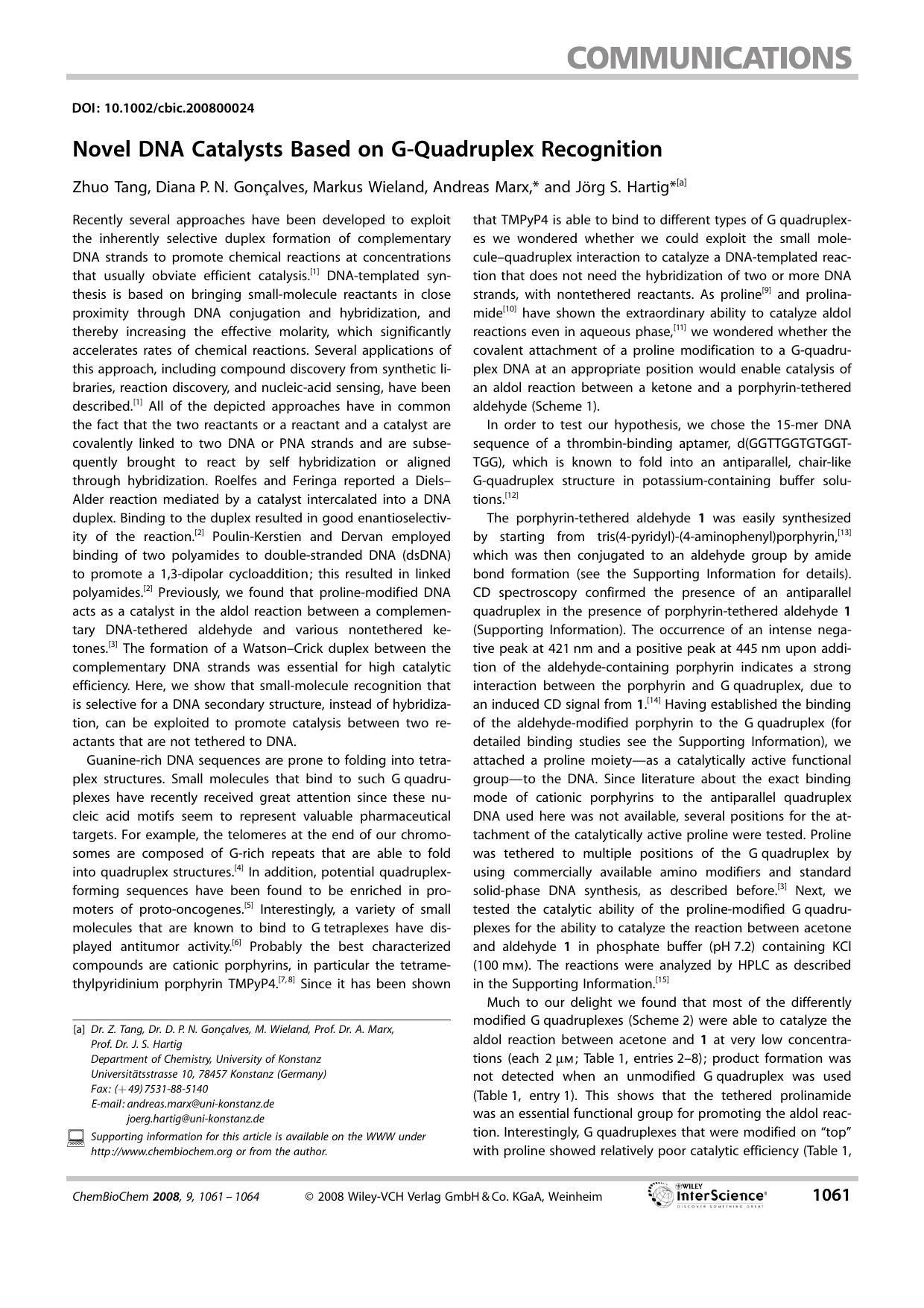 Novel DNA Catalysts Based on G-Quadruplex Recognition by Unknown