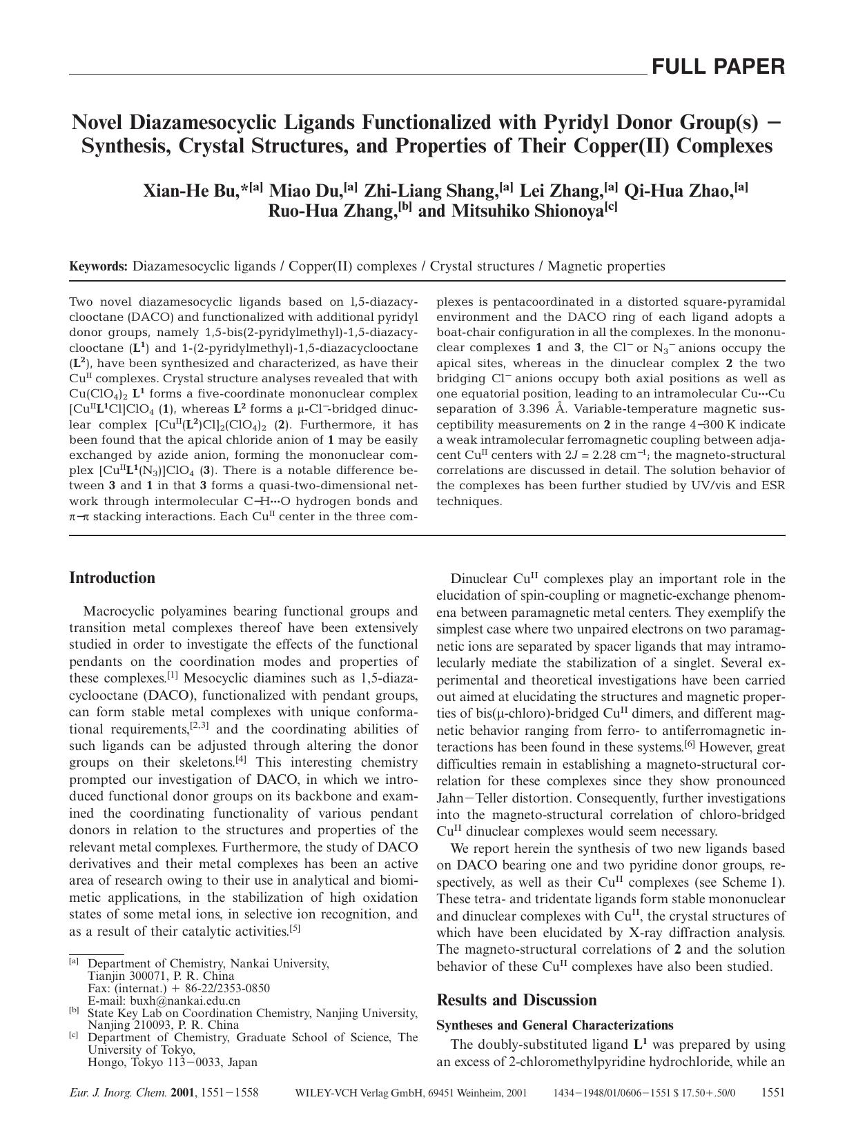 Novel Diazamesocyclic Ligands Functionalized with Pyridyl Donor Group(s) - Synthesis, Crystal Structures, and Properties of Their Copper(II) Complexes by Unknown