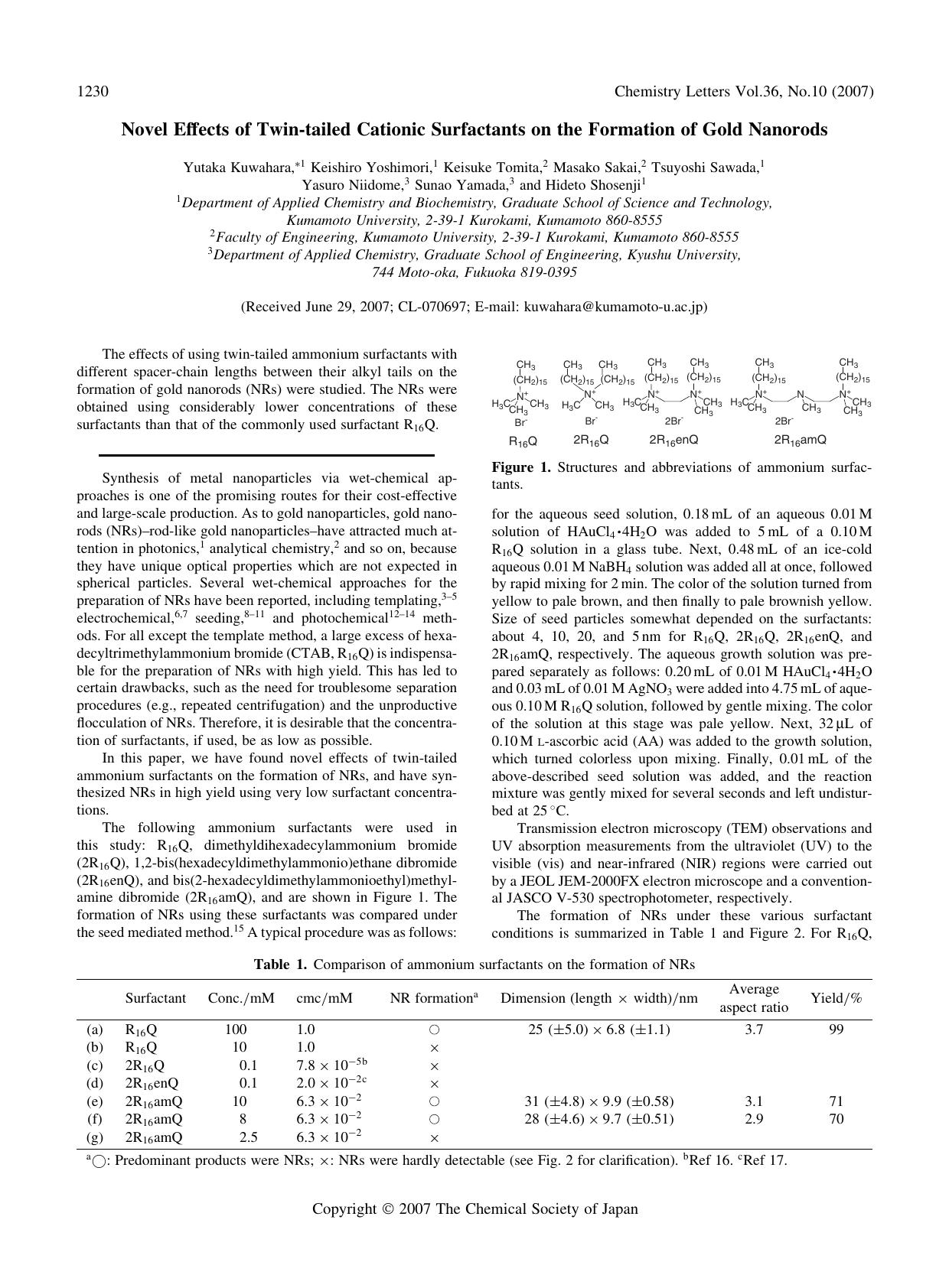 Novel Effects of Twin-tailed Cationic Surfactants on the Formation of Gold Nanorods by unknow