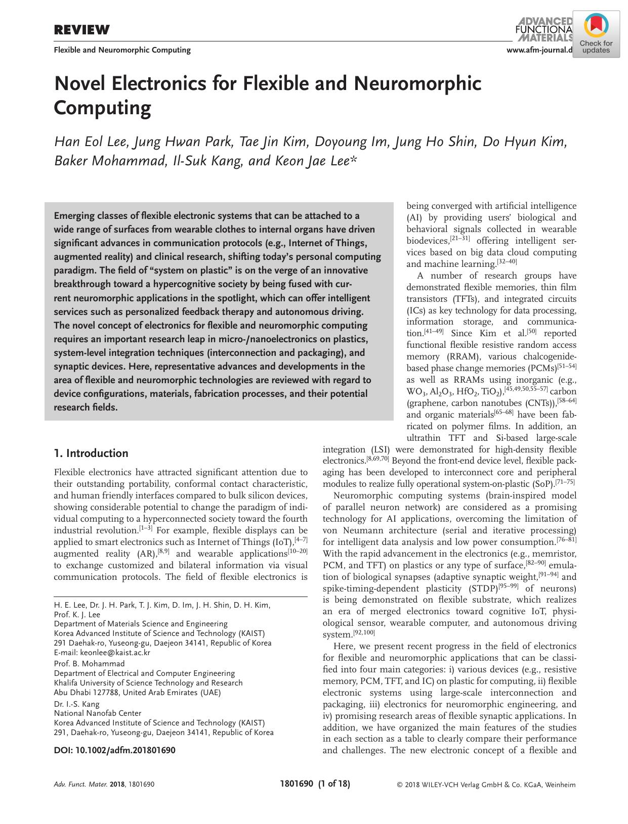 Novel Electronics for Flexible and Neuromorphic Computing by Unknown