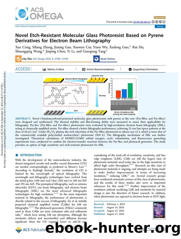 Novel Etch-Resistant Molecular Glass Photoresist Based on Pyrene Derivatives for Electron Beam Lithography by unknow