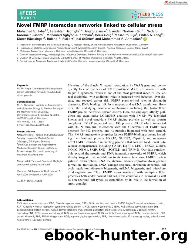 Novel FMRP interaction networks linked to cellular stress by Unknown