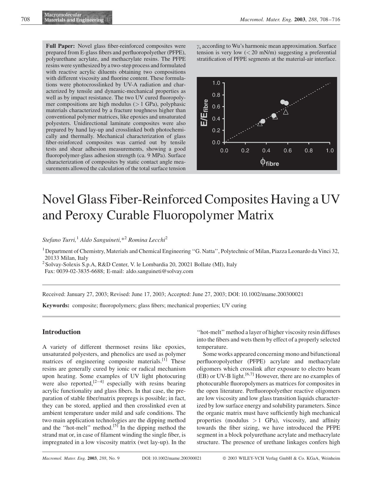 Novel Glass Fiber-Reinforced Composites Having a UV and Peroxy Curable Fluoropolymer Matrix by Unknown