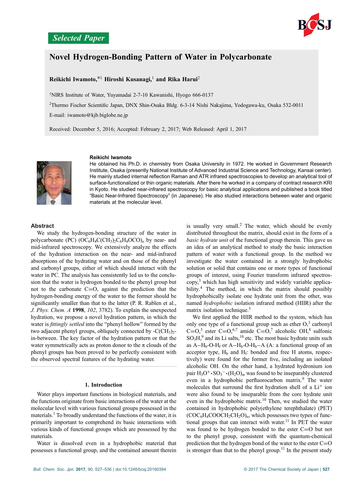 Novel Hydrogen-Bonding Pattern of Water in Polycarbonate by Unknown
