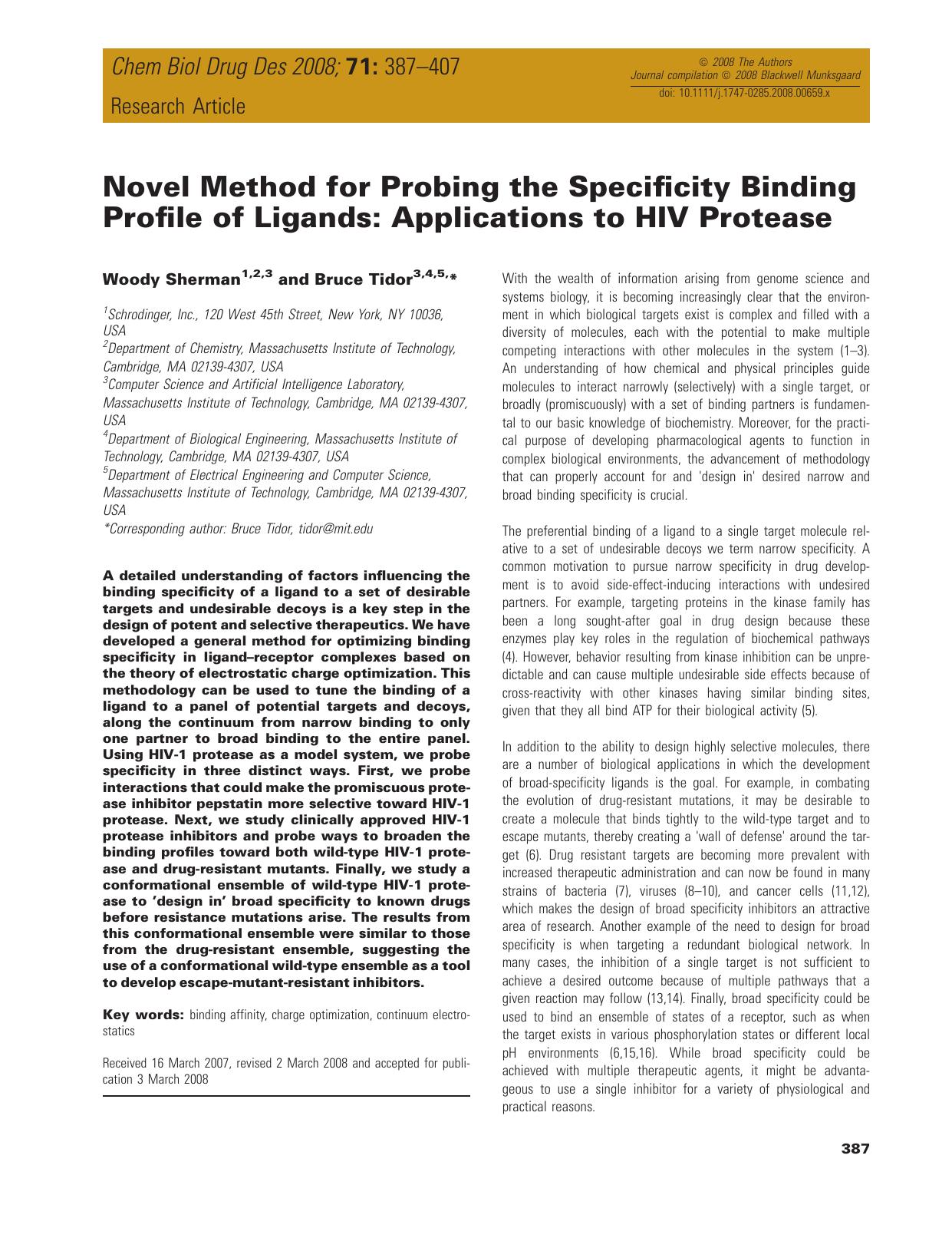 Novel Method for Probing the Specificity Binding Profile of Ligands: Applications to HIV Protease by unknow