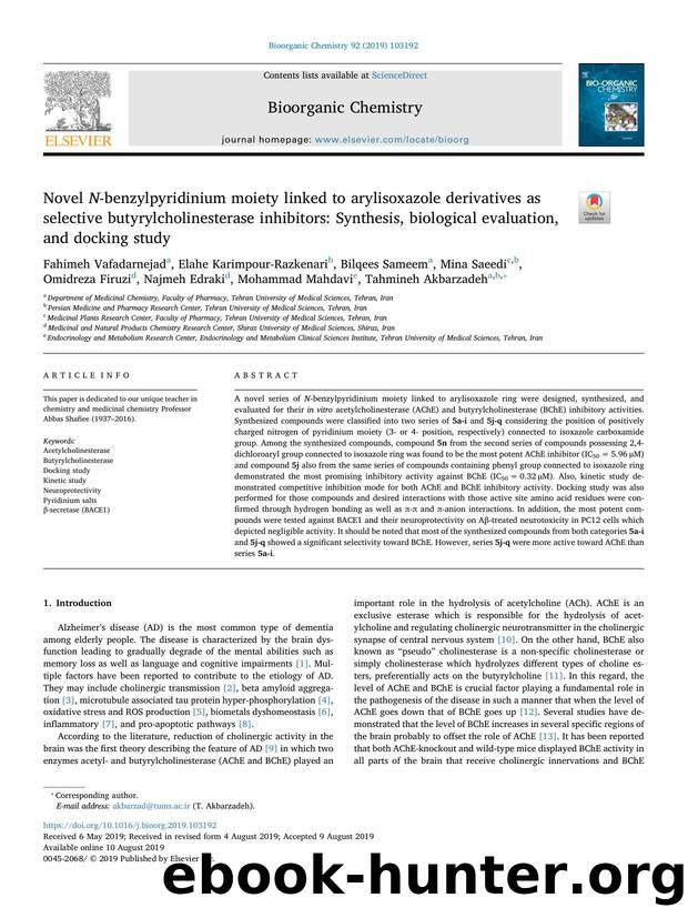 Novel N-benzylpyridinium moiety linked to arylisoxazole derivatives as selective butyrylcholinesterase inhibitors_ Synthesis, biological evaluation, and docking study by unknow