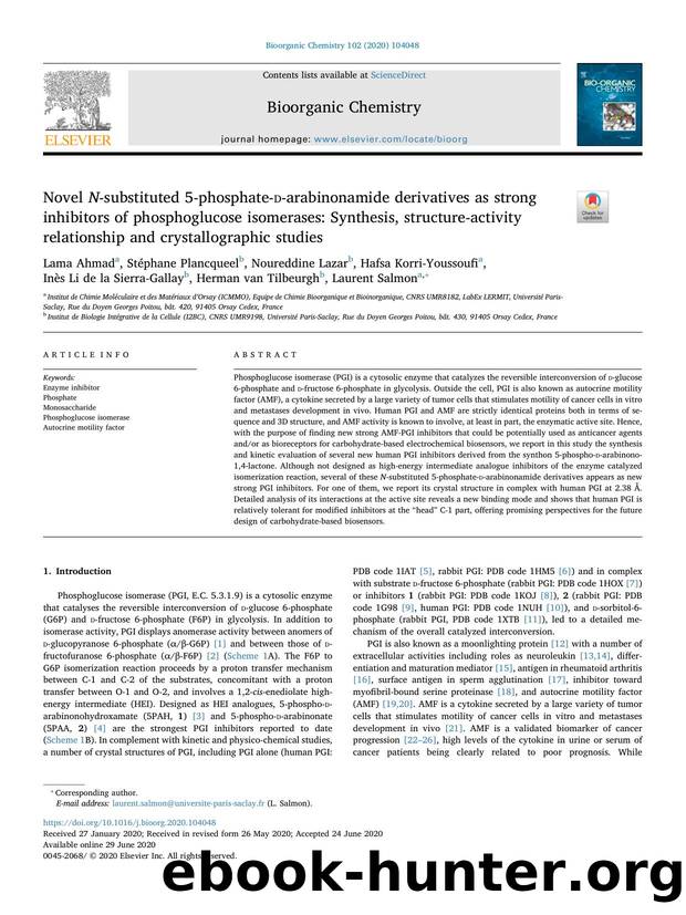 Novel N-substituted 5-phosphate-d-arabinonamide derivatives as strong inhibitors of phosphoglucose isomerases_ Synthesis, structure-activity relationship and crystallographic studies by Lama Ahmad