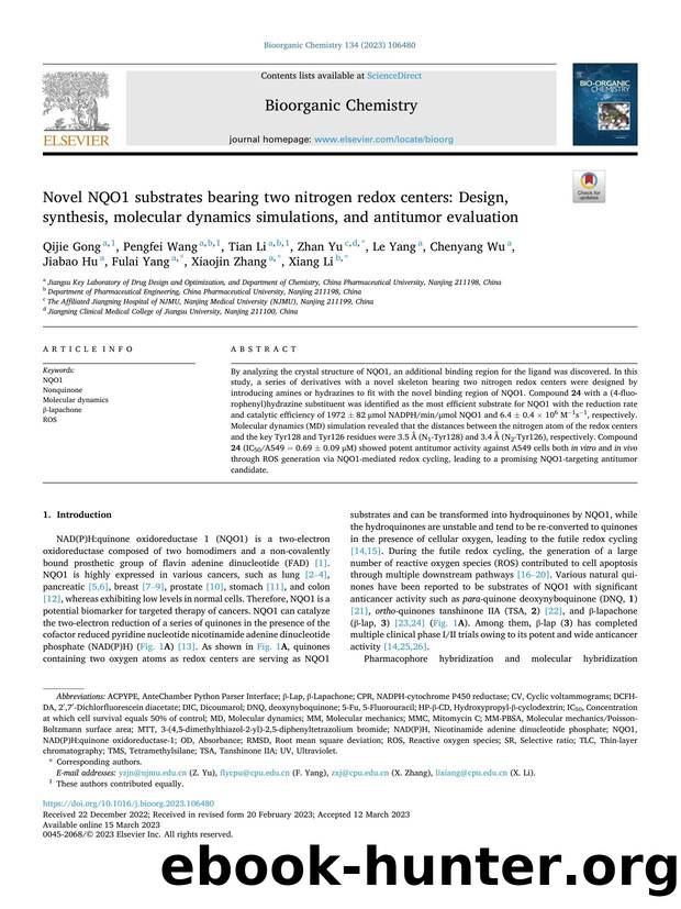 Novel NQO1 substrates bearing two nitrogen redox centers: Design, synthesis, molecular dynamics simulations, and antitumor evaluation by unknow
