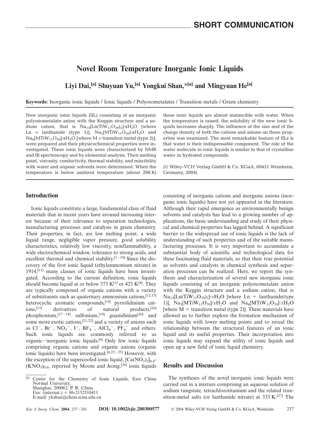 Novel Room Temperature Inorganic Ionic Liquids by Unknown