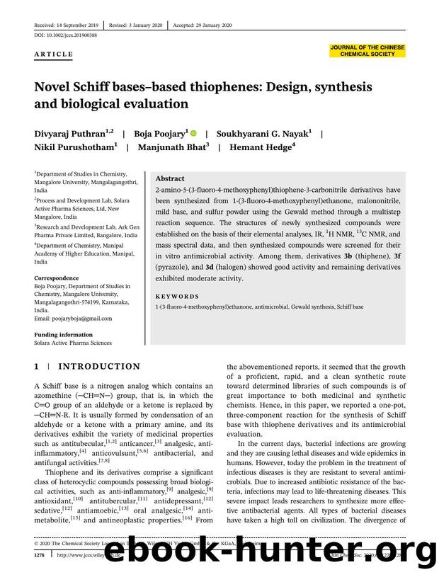 Novel Schiff Bases-Based Thiophenes: Design, Synthesis and Biological Evaluation by Unknown
