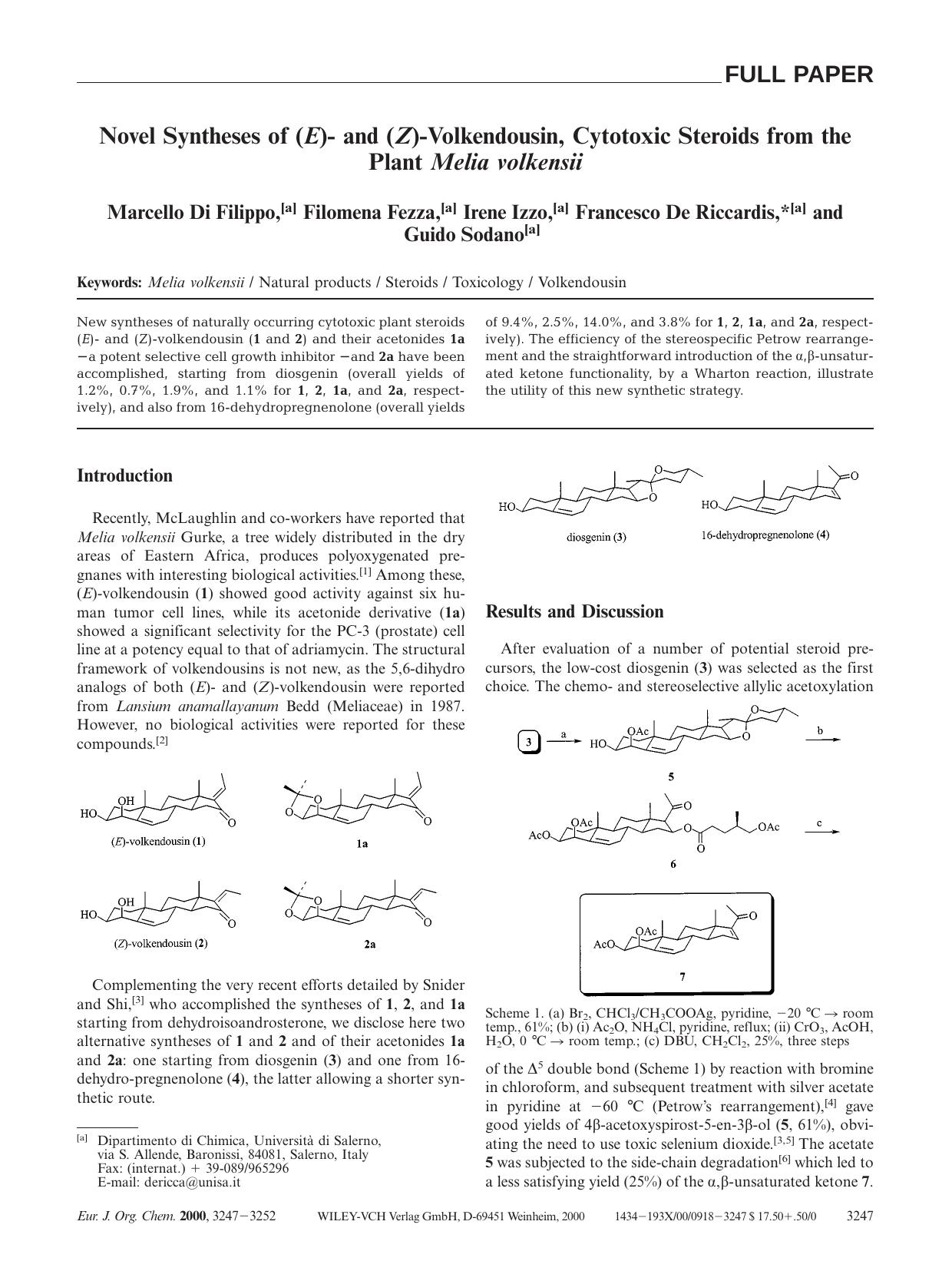 Novel Syntheses of (E)- and (Z)-Volkendousin, Cytotoxic Steroids from the Plant Melia volkensii by Unknown