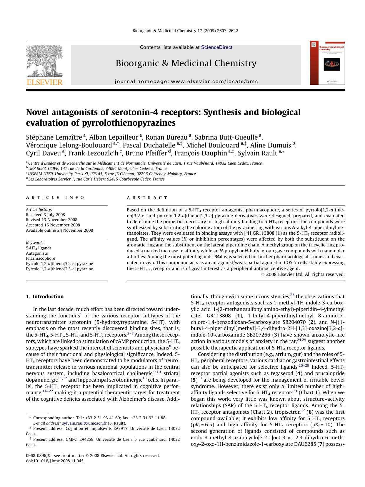 Novel antagonists of serotonin-4 receptors: Synthesis and biological evaluation of pyrrolothienopyrazines by unknow