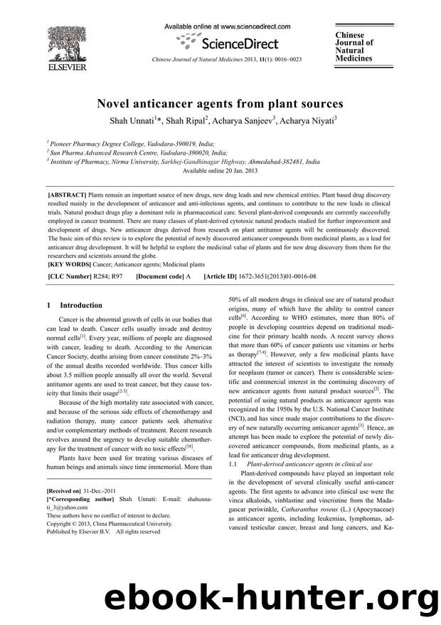 Novel anticancer agents from plant sources by Unnati Shah & Ripal Shah & Sanjeev Acharya & Niyati Acharya